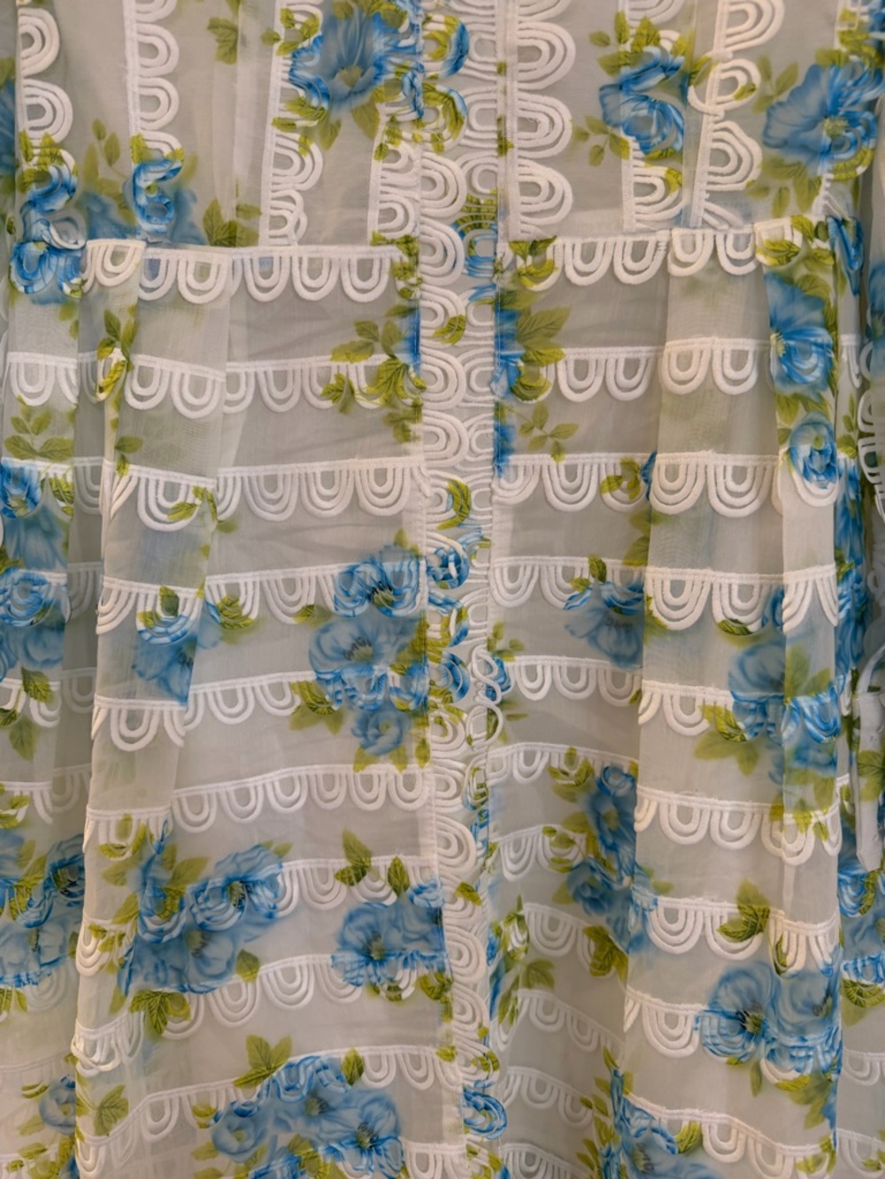 Sheer White Floral Lace Dress with Blue & Green Embroidery - Picture 2 of 9